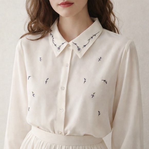 NAPA STUDIO Tops - NWT VTG 1990s Napa Studio Cream Blouse Plus‎ Size 24W  Embroidered Flowers